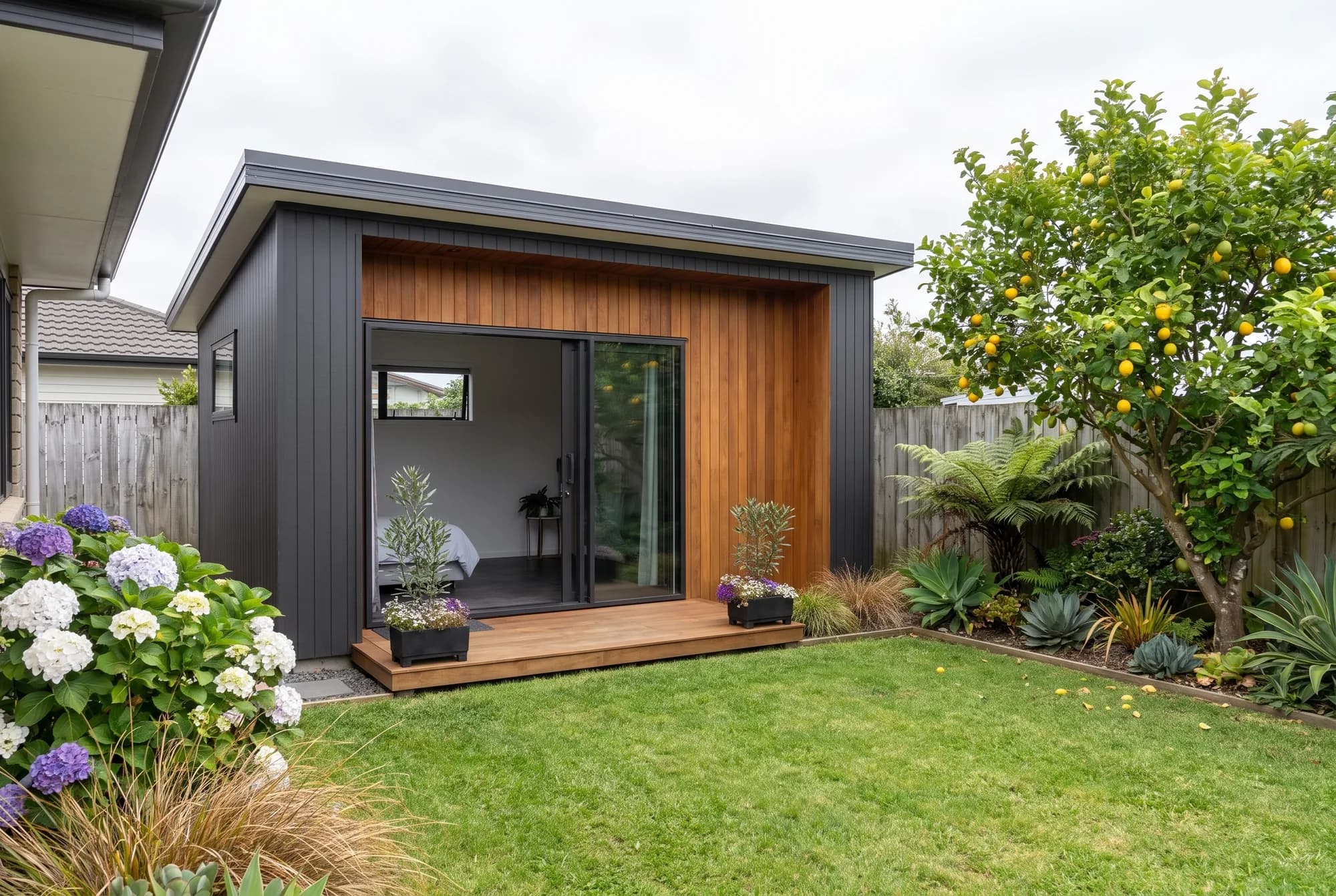 A KDL granny flat sited in an established suburban Auckland back garden